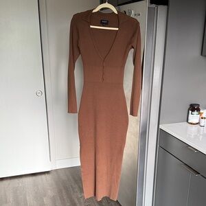 Bardot Brown Knit Long Sleeve Dress
